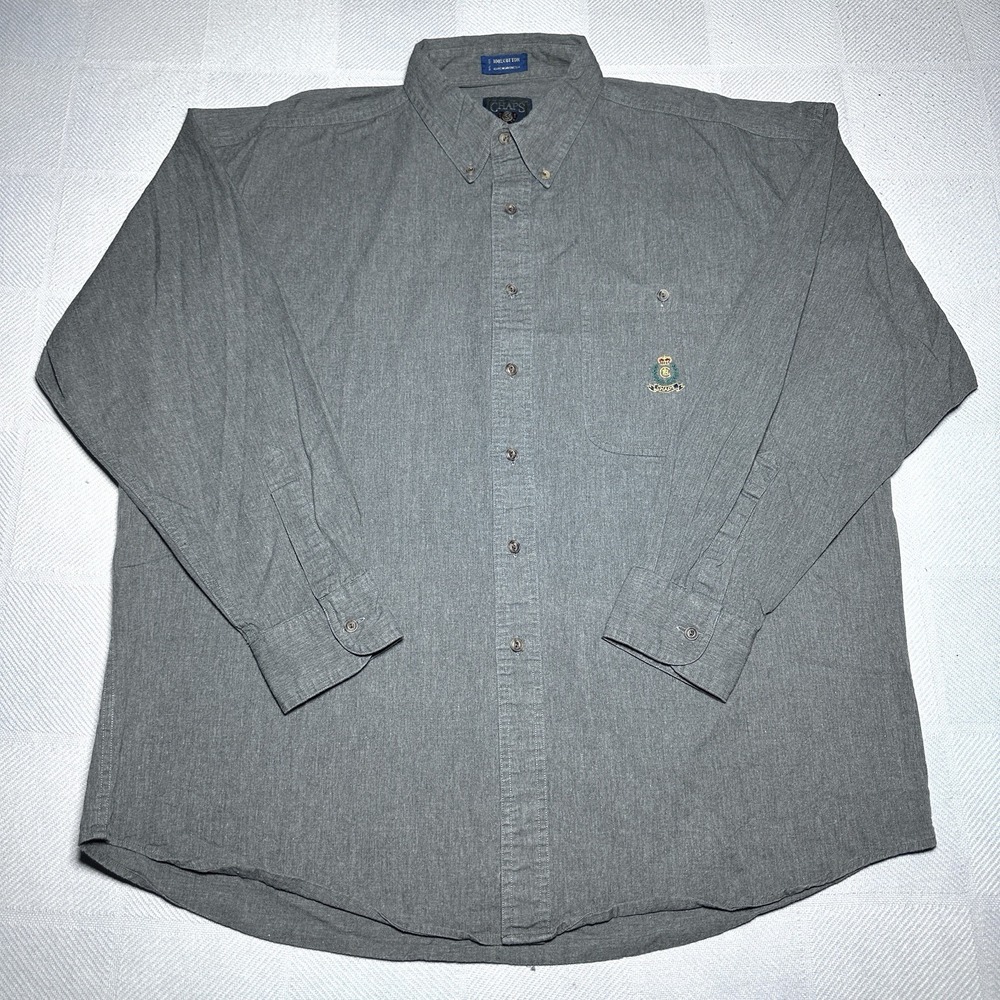 Vintage Chaps Ralph Lauren Button Down Shirt Mens XL Crest Gray Chambray Denim - Picture 2 of 11